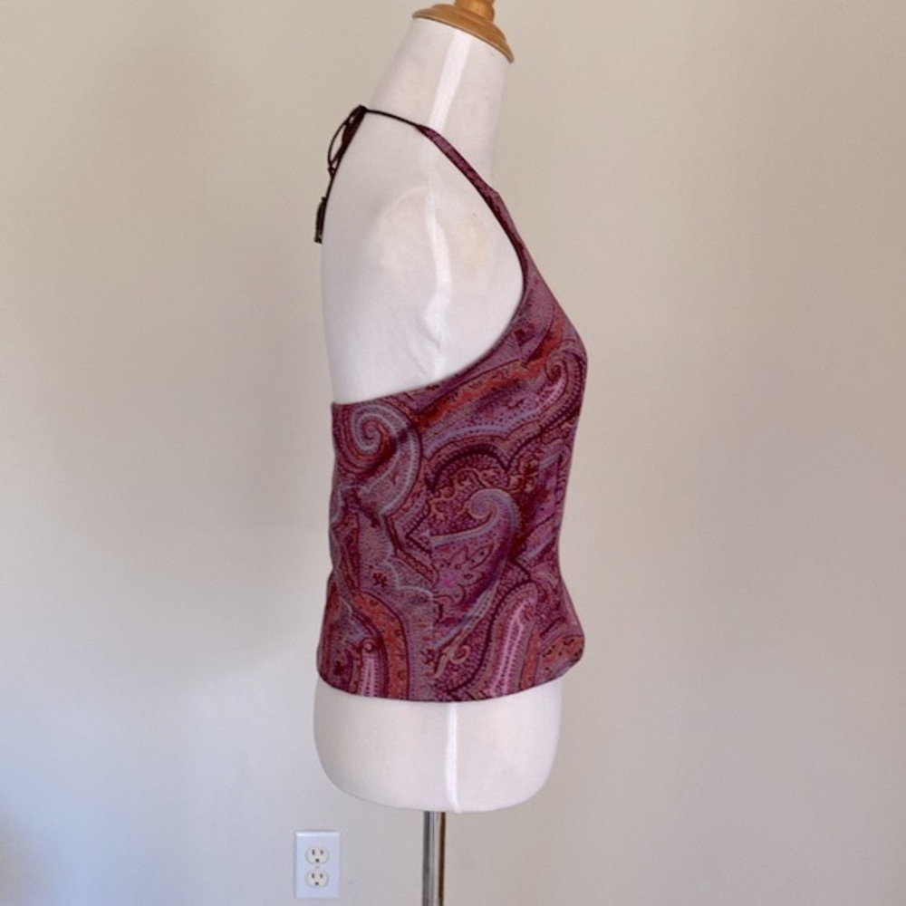 Ann Taylor Loft Halter Top Purple Pink Paisley Beaded Tie Back Tassels Size 8 - Picture 6 of 10